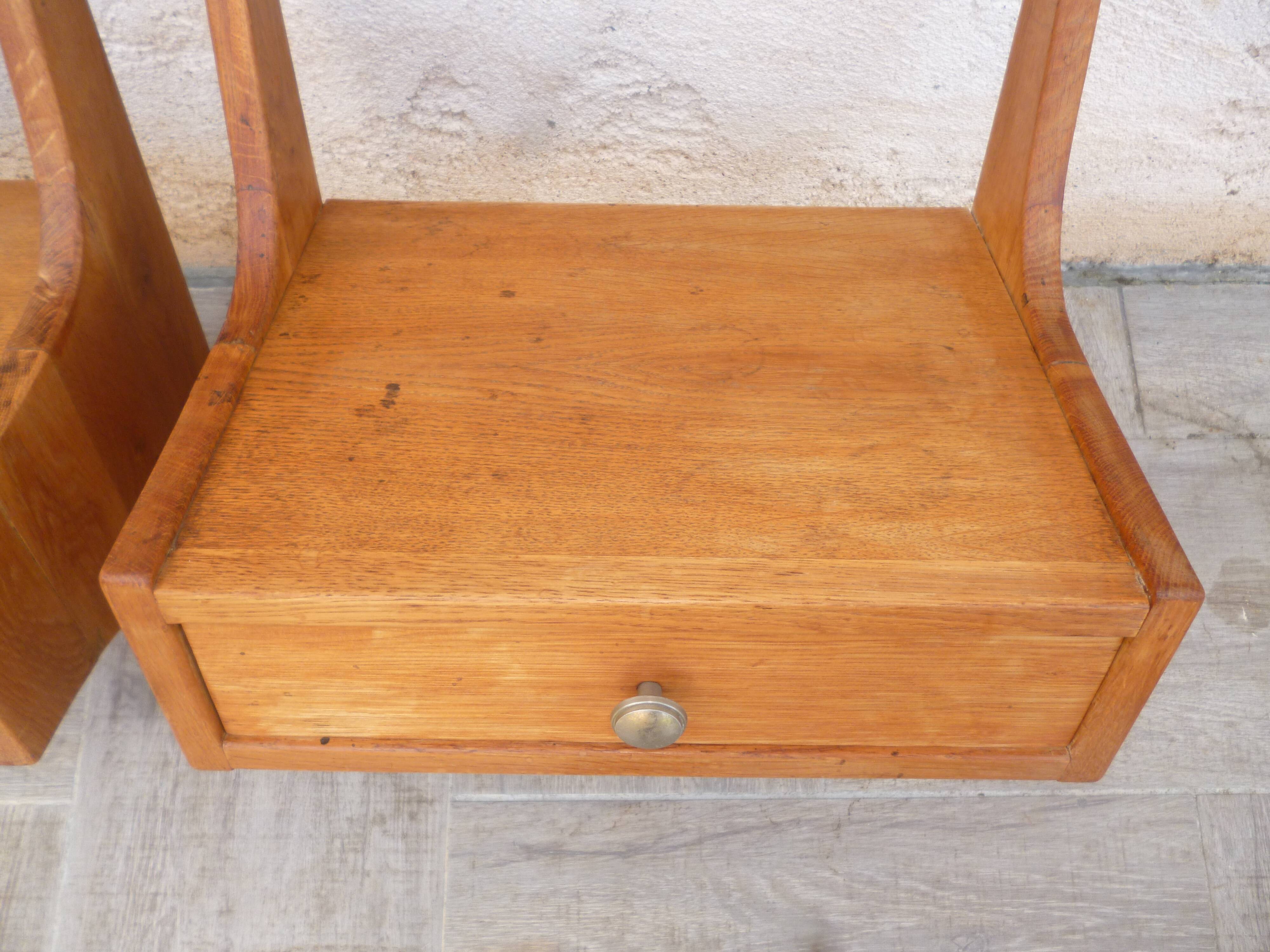 Pair of vintage solid wood hanging bedside tables