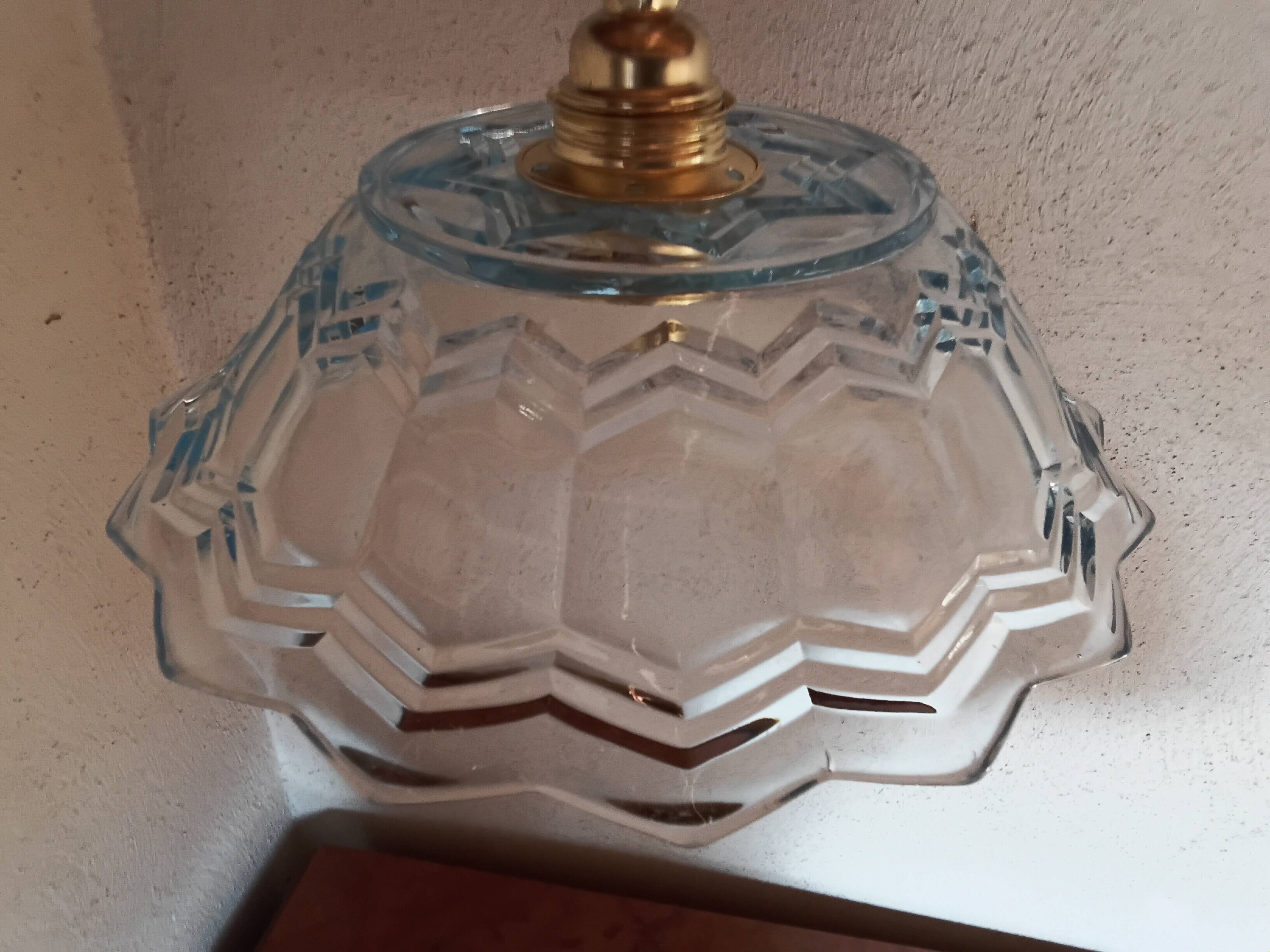 Vintage pendant light in blue chiseled glass