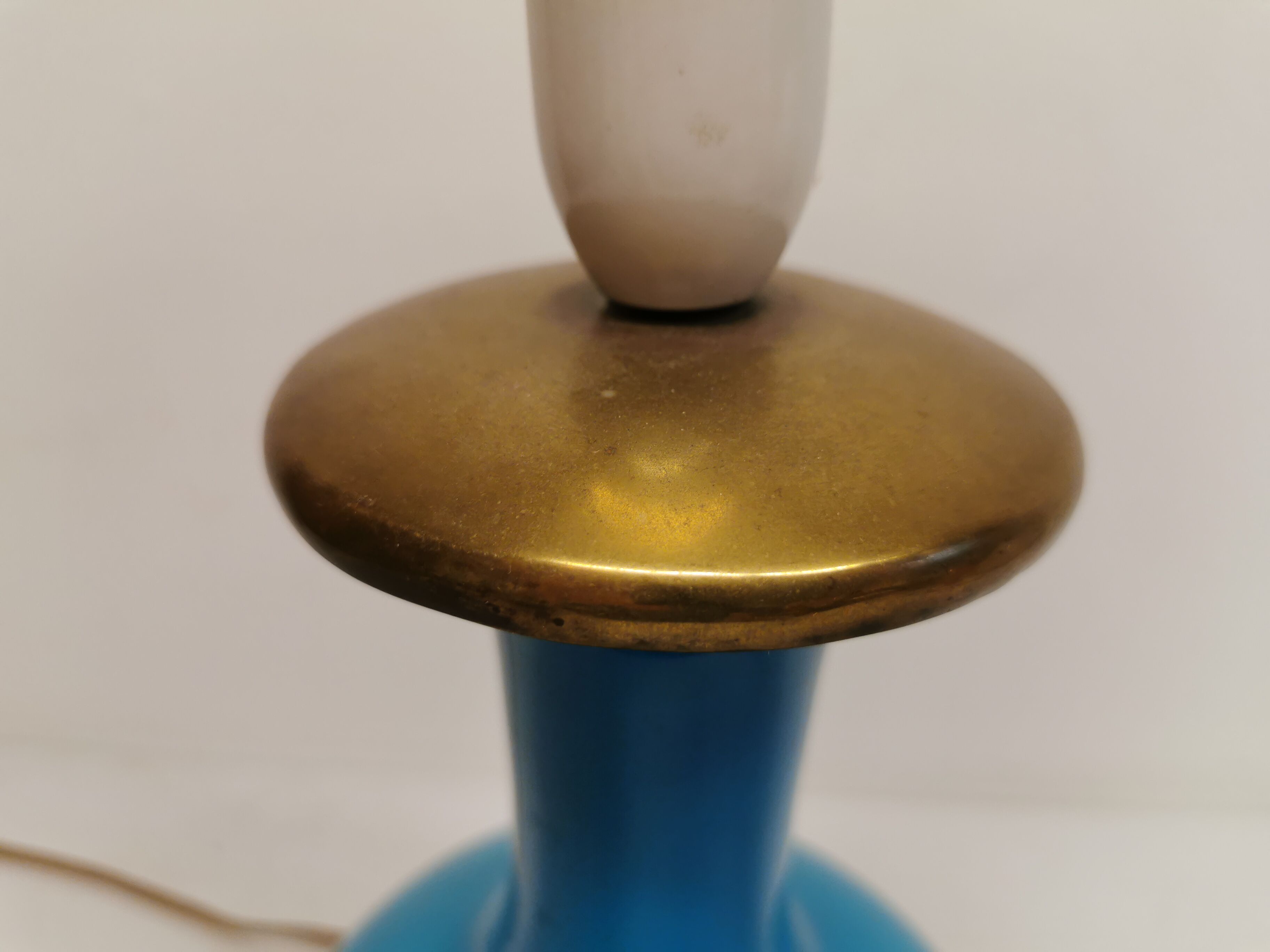 Sea blue glass lamp with brass top
