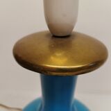 Lampe en verre bleu avec plateau en laiton