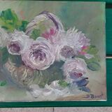 Oil on canvas basket and flowers signed