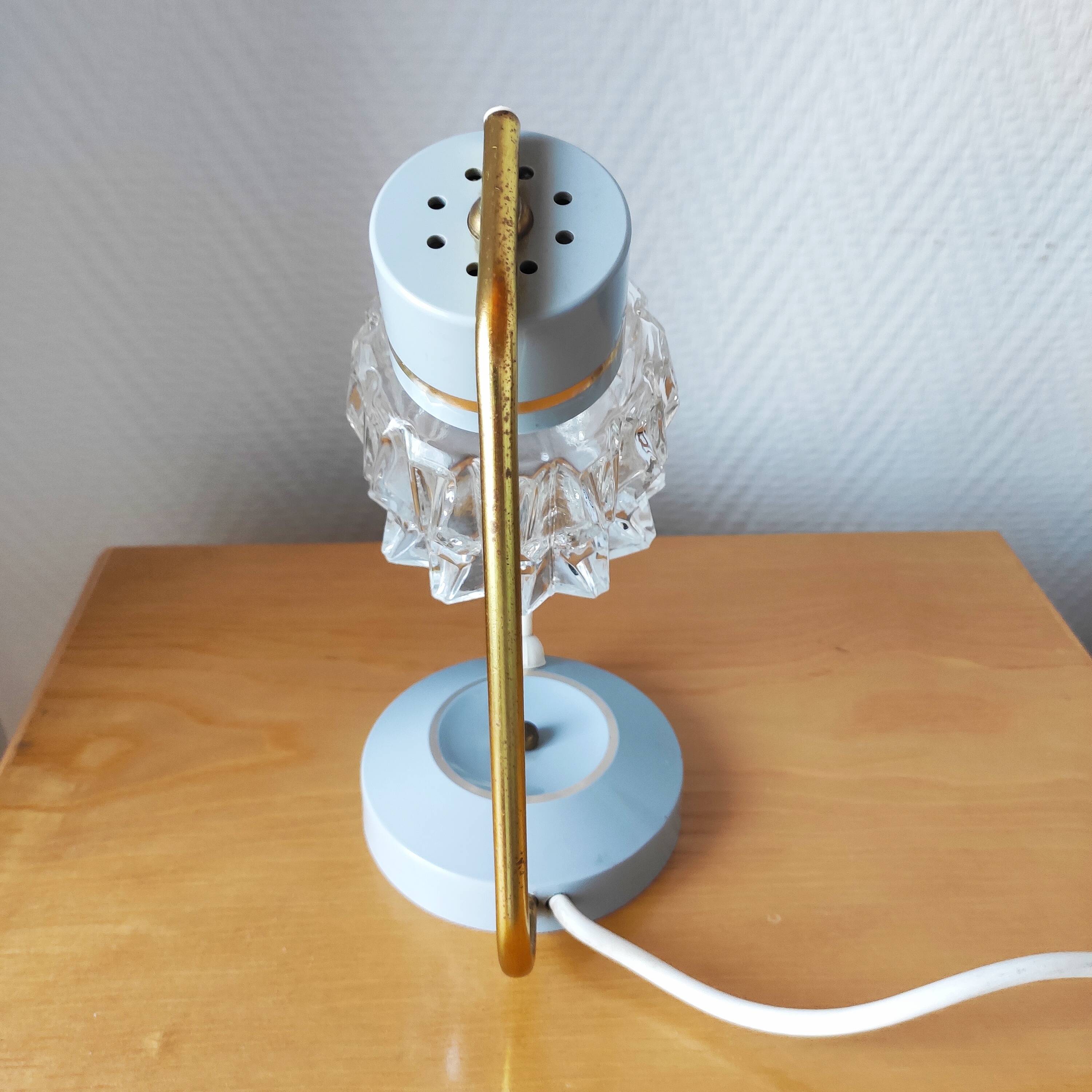 Mid-Century glass and brass lamp