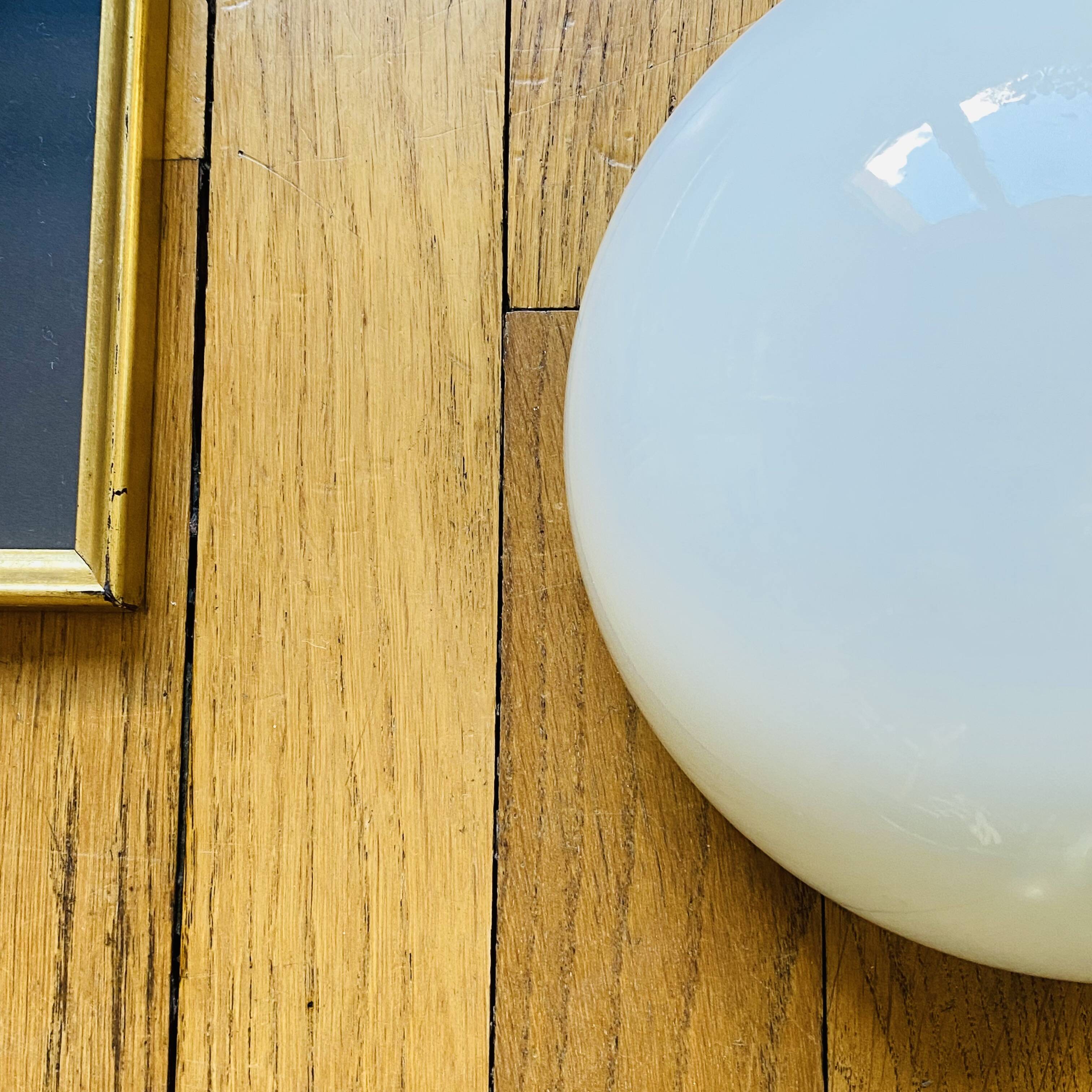 Ceiling light or half-moon wall lamp, half-spherical, 20 cm, opal glass.