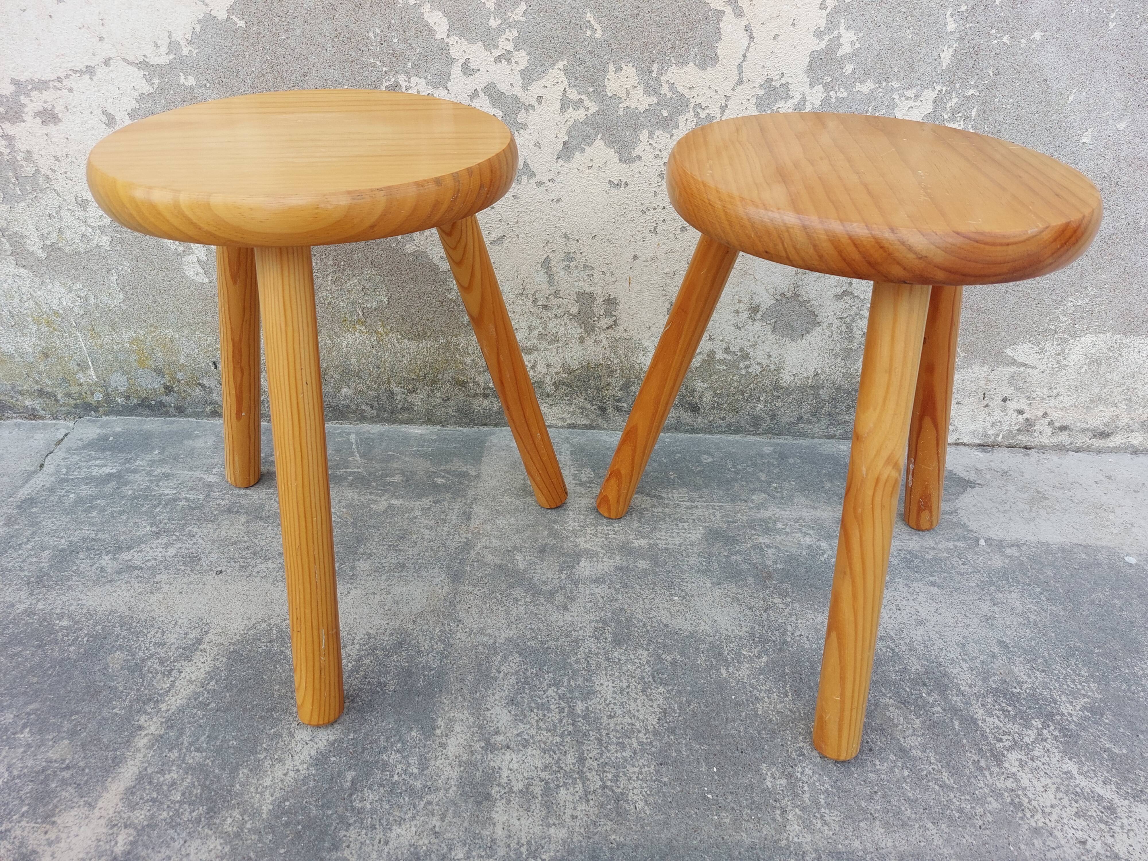 Pair of vintage pine tripod stools