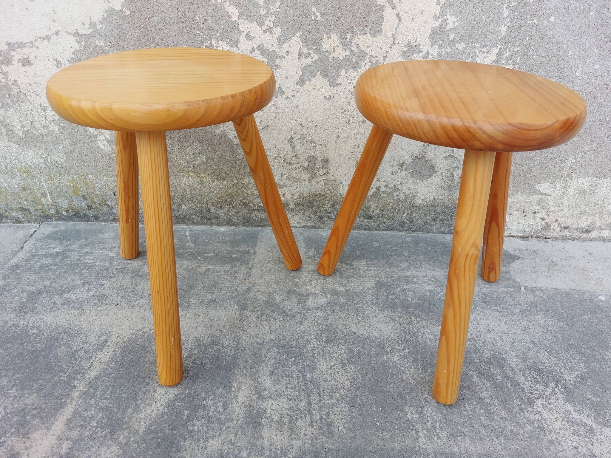 Pair of vintage pine tripod stools