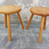 Pair of vintage pine tripod stools