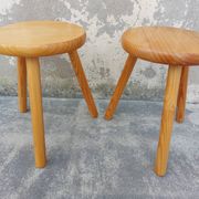 Pair of vintage pine tripod stools