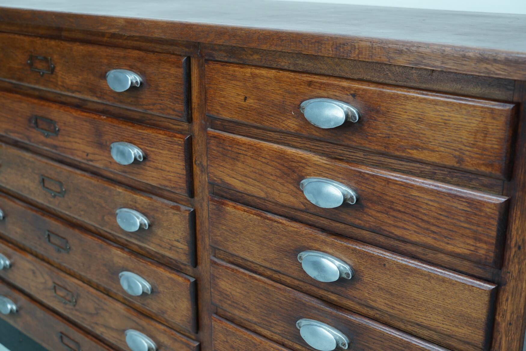 Vintage French Oak Fabric Store Apothecary Cabinet, 1950s