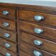 Vintage French Oak Fabric Store Apothecary Cabinet, 1950s