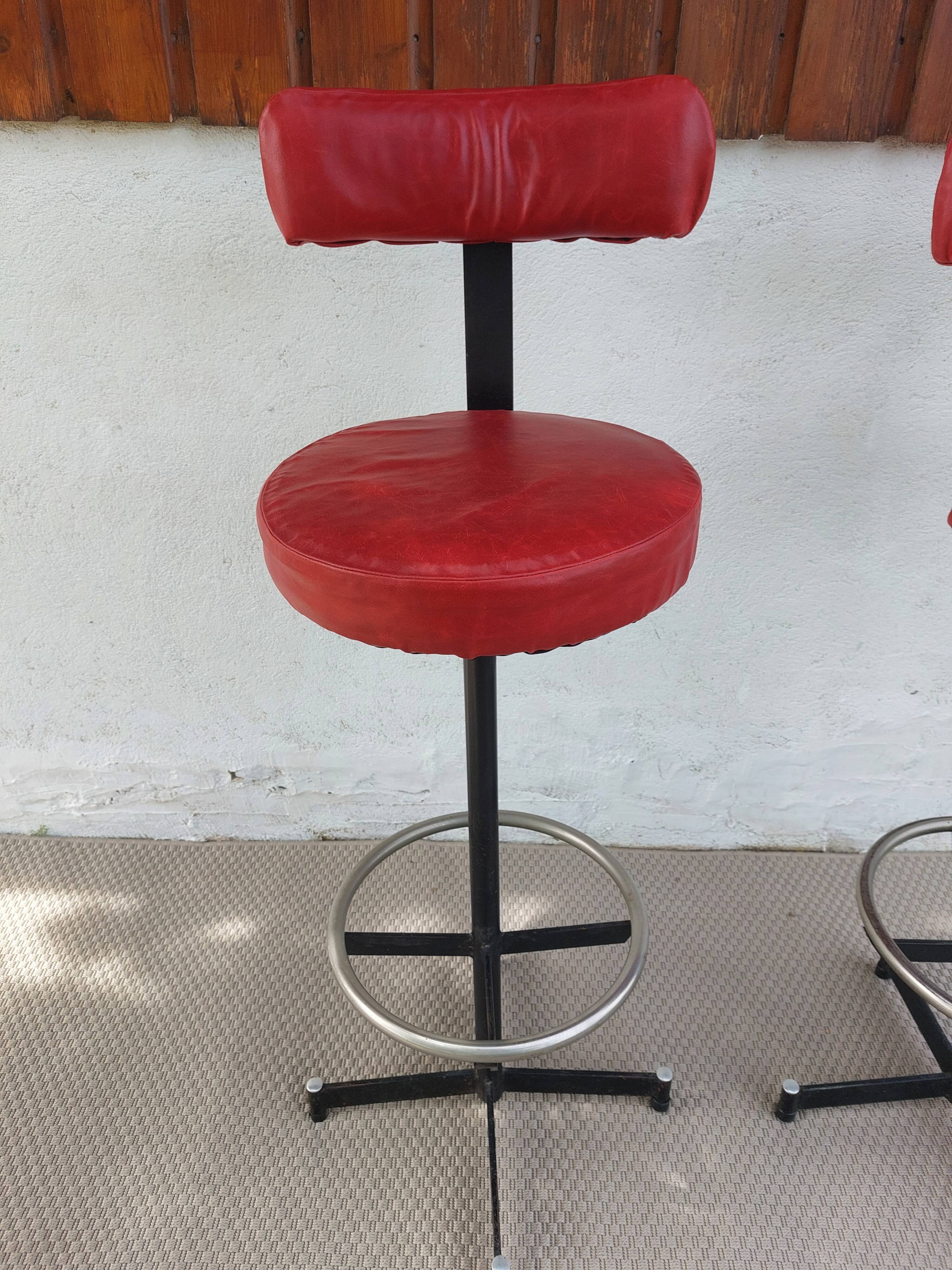 pair of high stools, leather, vintage, industrial