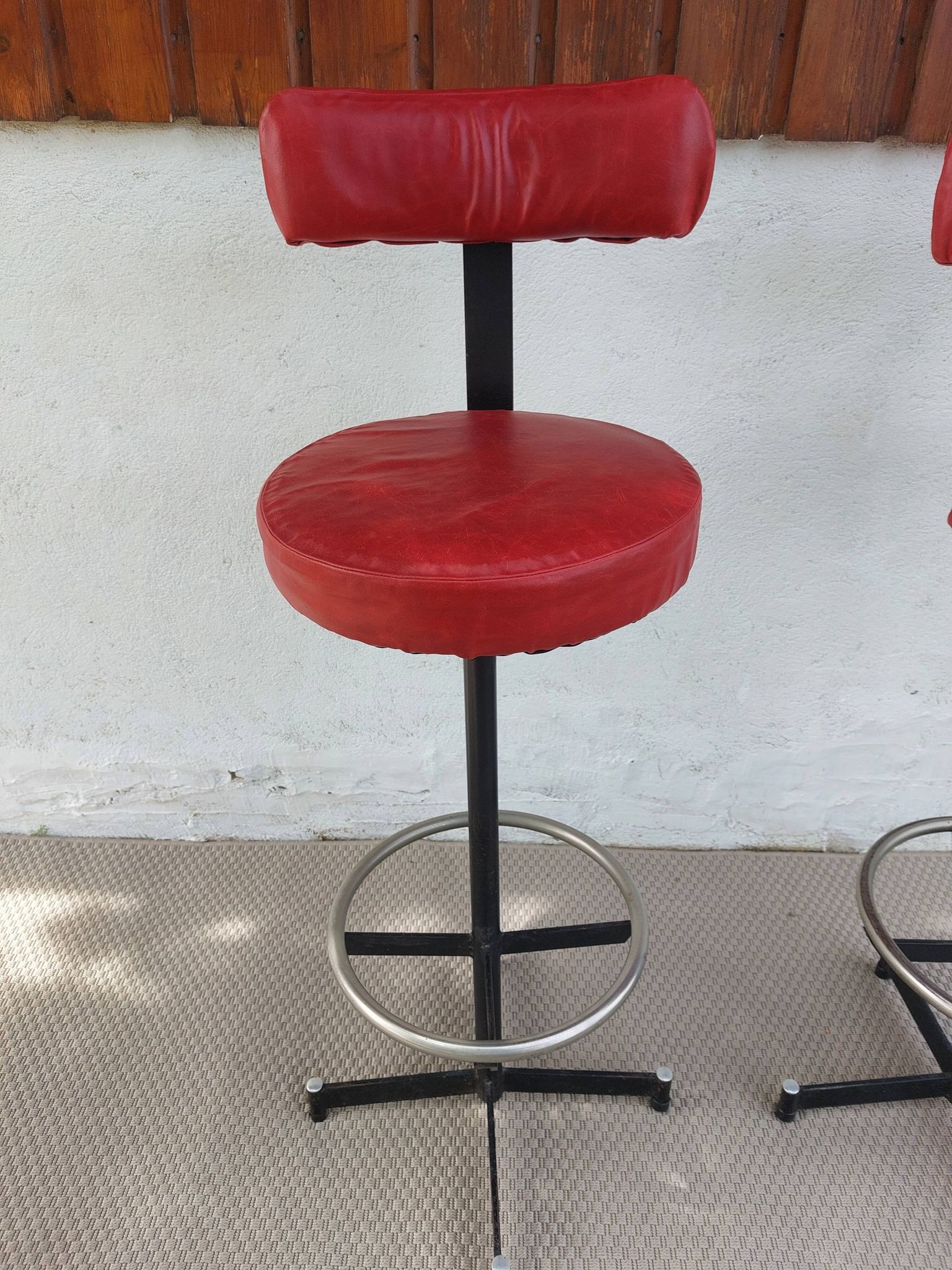 pair of high stools, leather, vintage, industrial