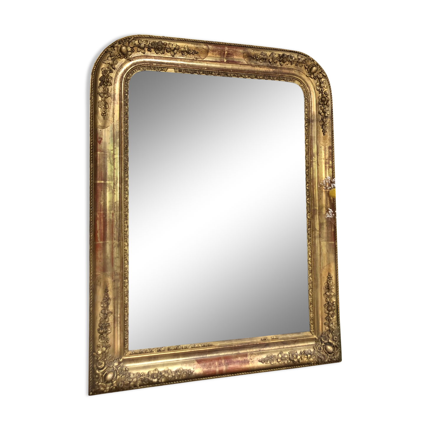 Mirror Louis-Philippe floral decoration period 19th gilded with gold leaf 102cm / 77,5cm