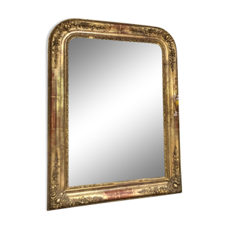Miroir Louis-Philippe décor floral époque 19ème doré à la feuille d’or 102cm/77,5cm