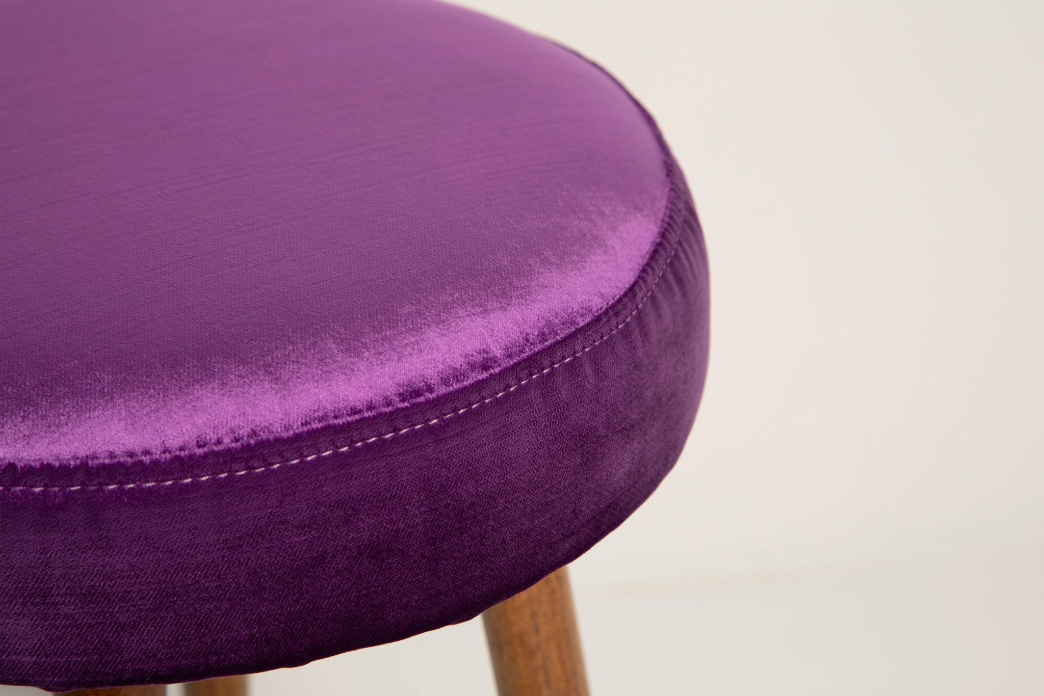 Set of two shiny purple velvet stools from the mid-century, Europe, 1960s.