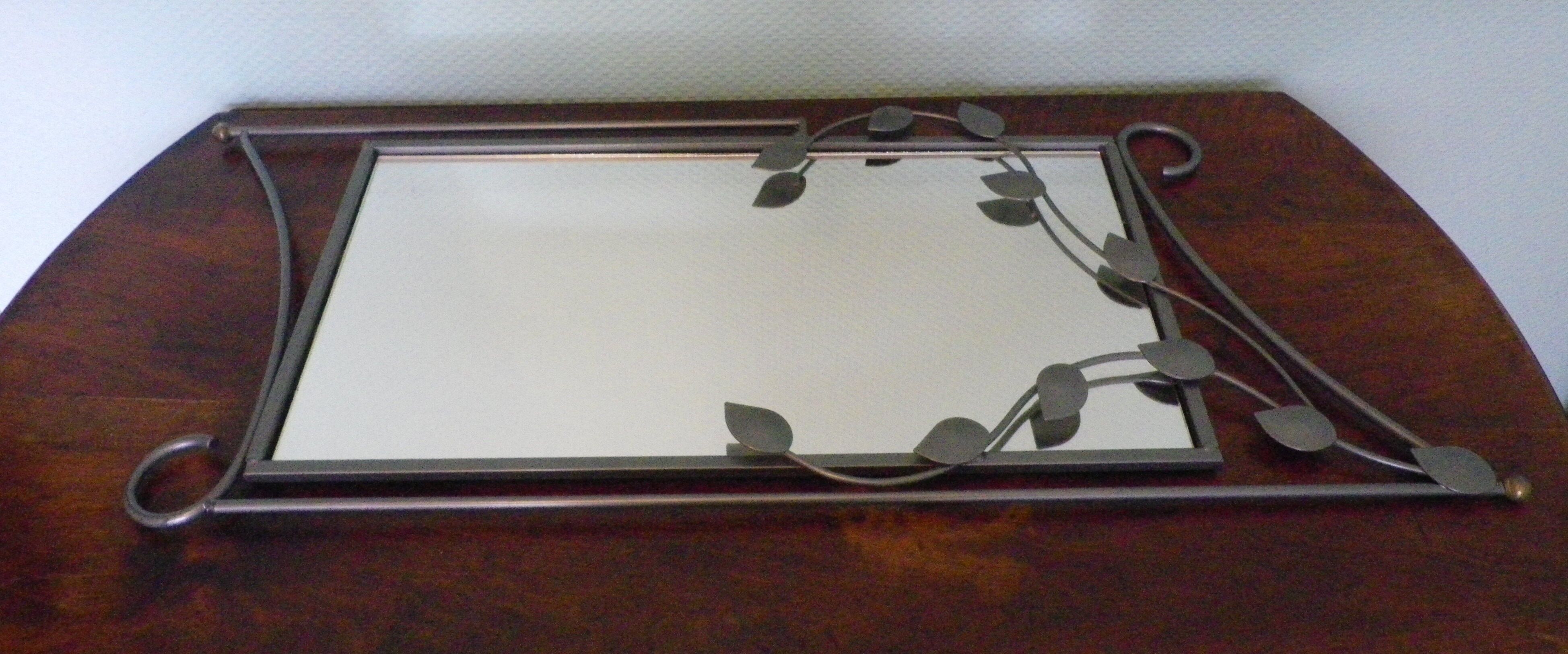 Designer mirror with gray metal surround 89x37cm