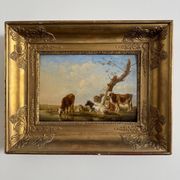 Oil on panel cows drinking by Jean-Baptiste Berré 1830