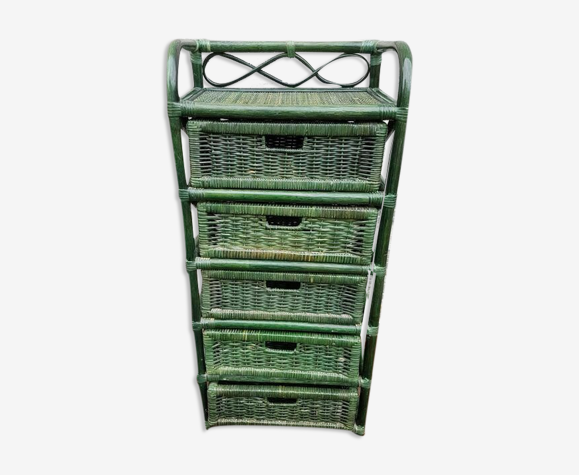 Meuble de rangement en rotin vert vintage
