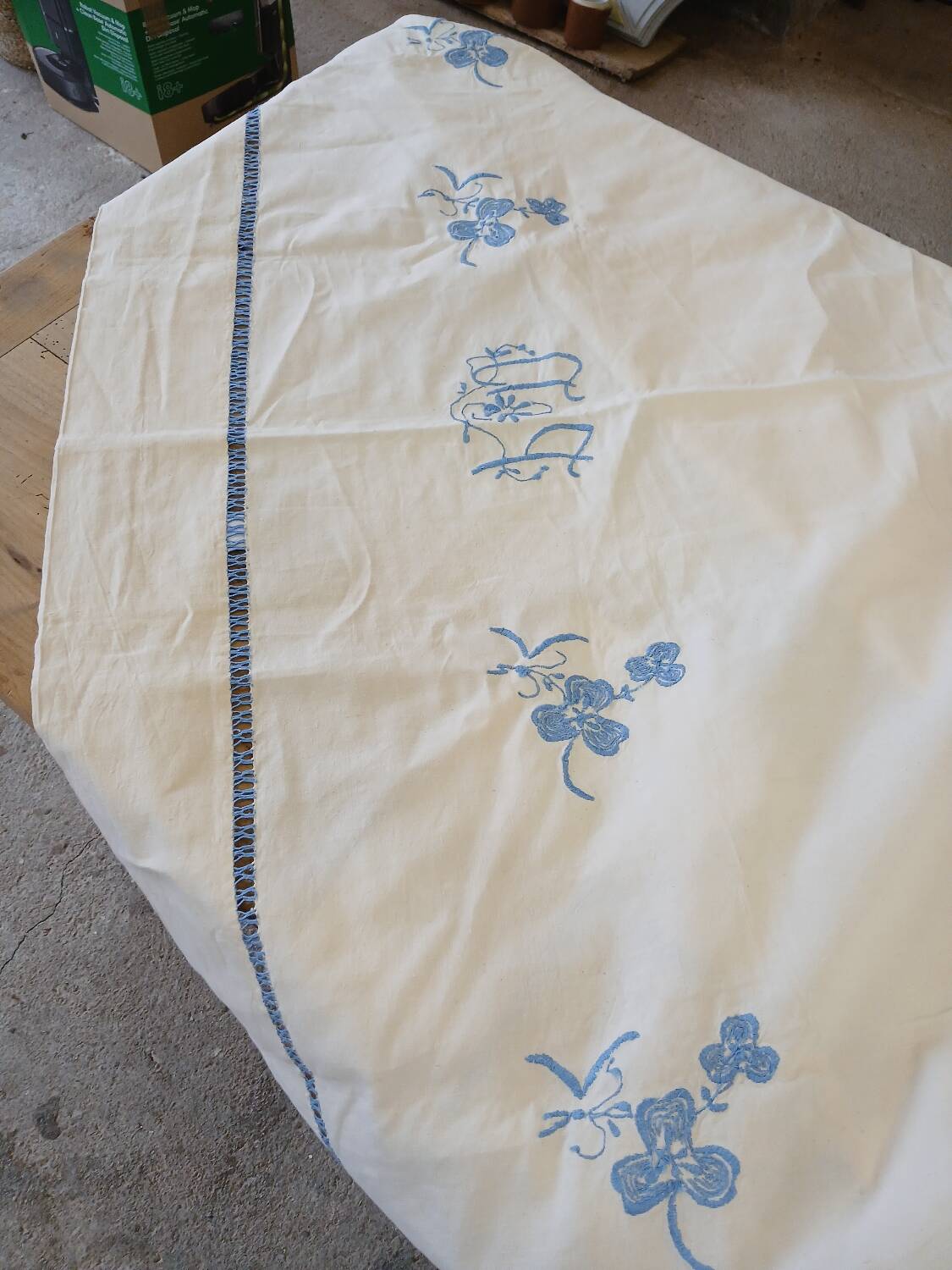 Antique linen/mixed sheet with embroidery