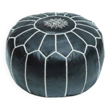 Moroccan leather pouf, Moroccan ottoman pouf, Moroccan pouf Black, vintage