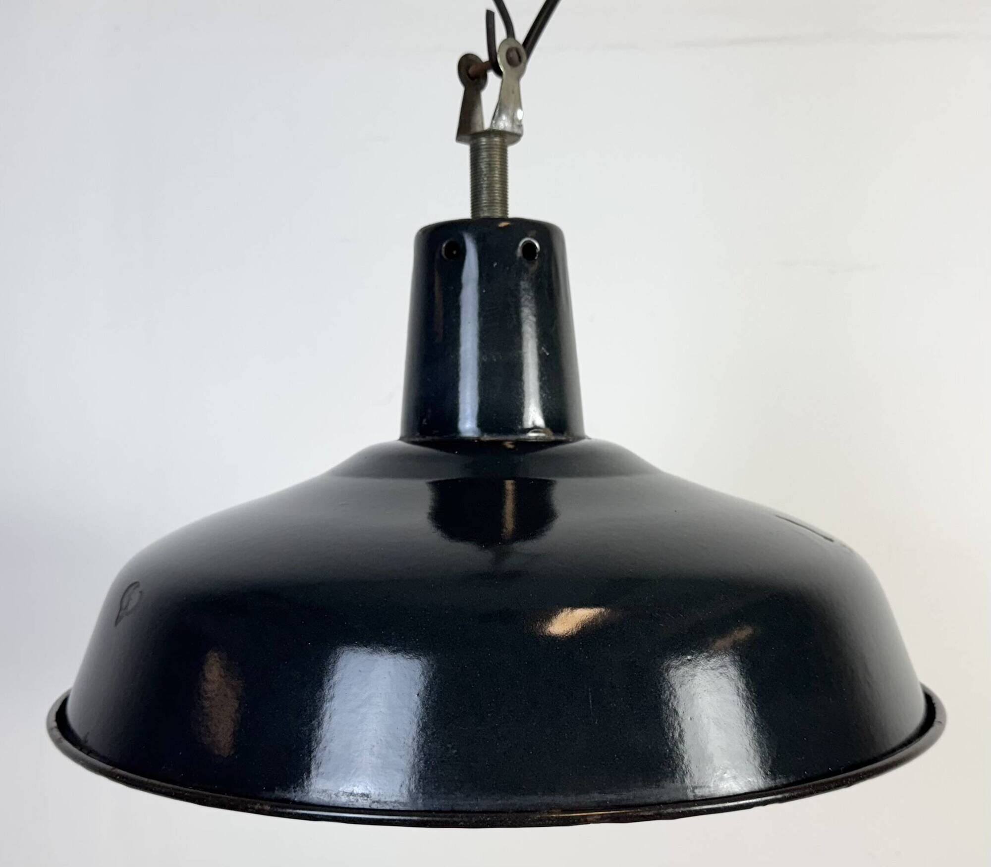Industrial French Black Enamel Factory Pendant Lamp, 1960s