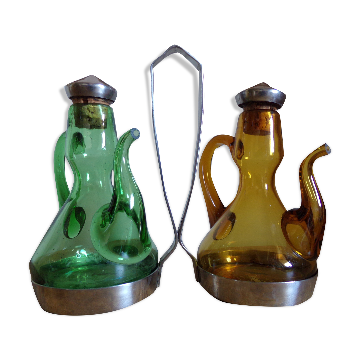 Oil and winery in amber and green sulphur glass