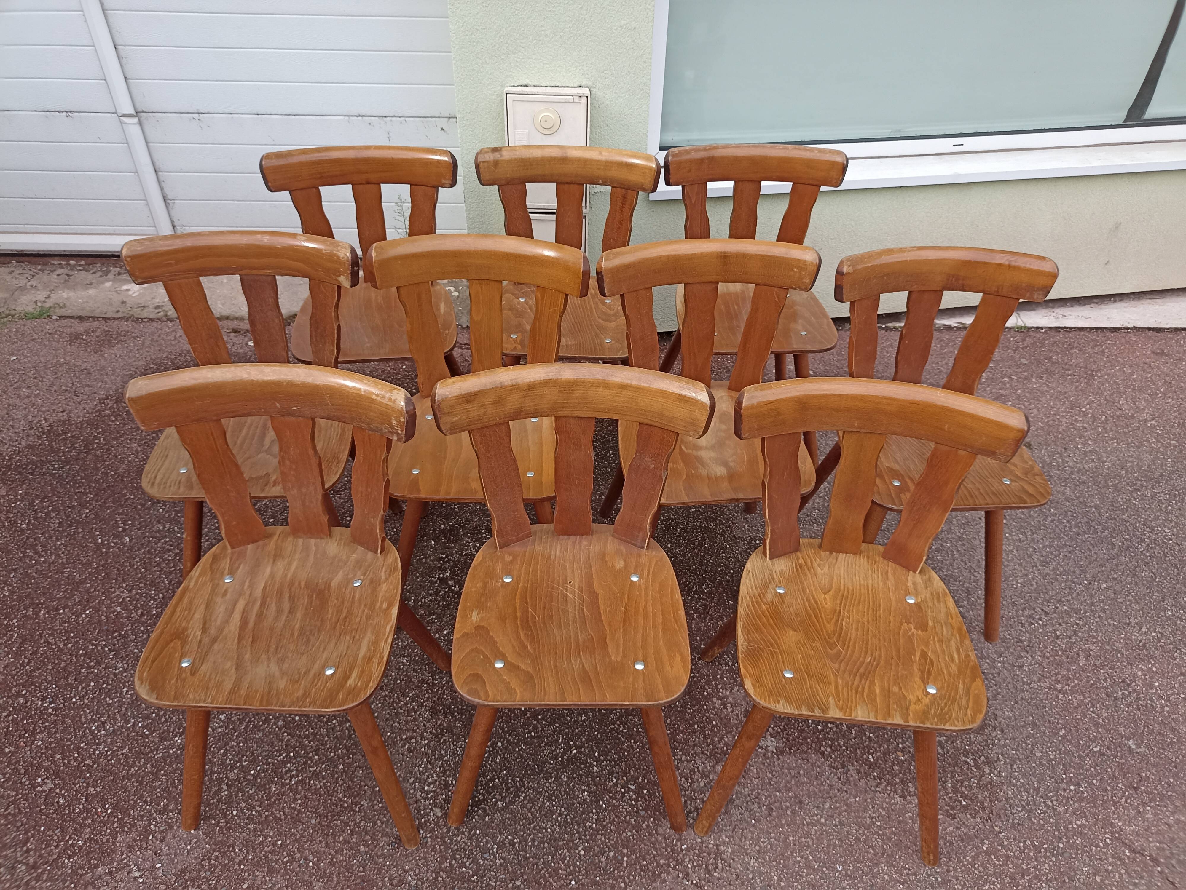 Lot de 10 chaises de bistrot café bar restaurant - bois - vintage