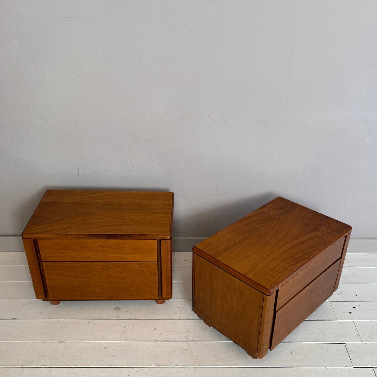 Mid-Century Italian Walnut Bedside Tables with Drawers, 1960s, Set of 2