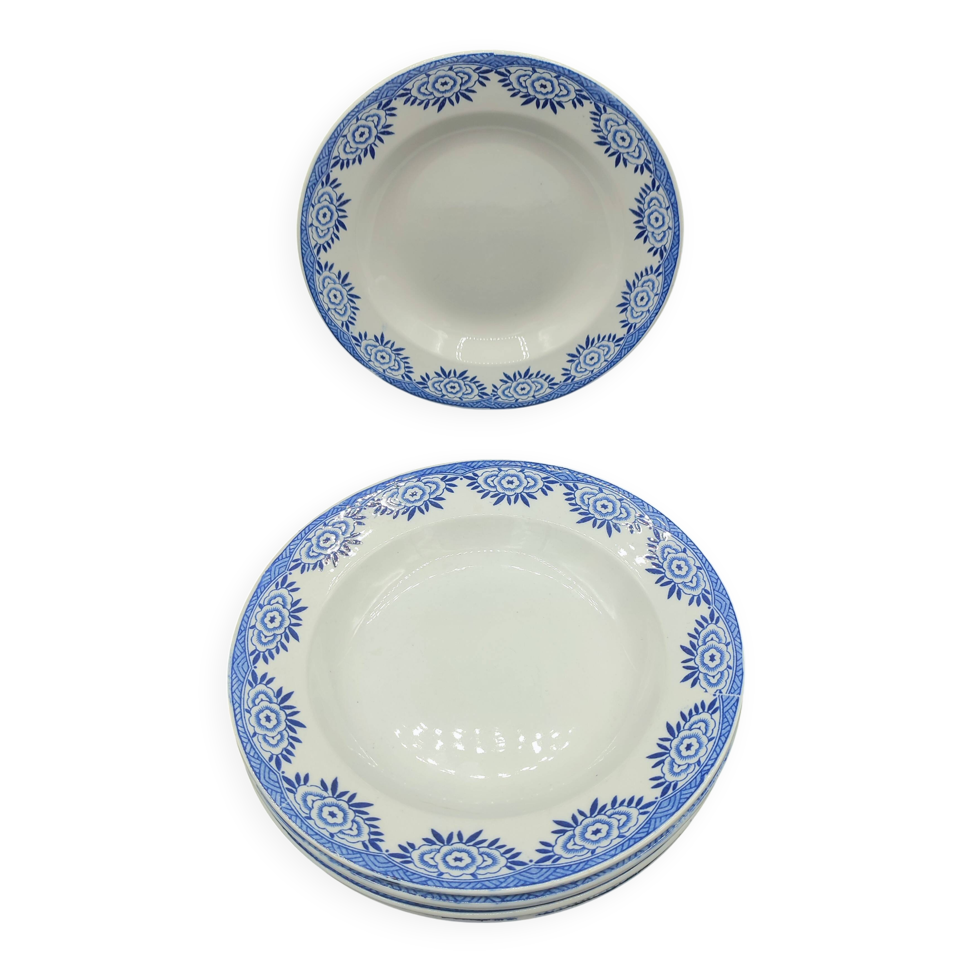 6 antique plates Sarreguemines Digoin Model CAPRI blue