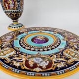 Ewer and its basin, in Gien earthenware, Renaissance model, 20th century.