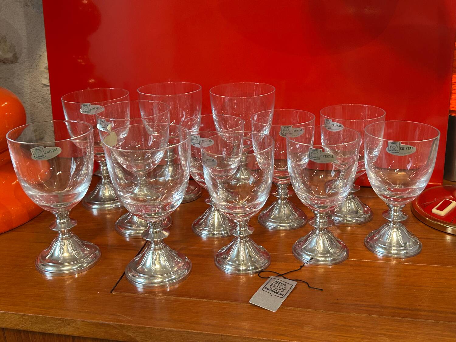 12 Crystal stemmed glasses - Manor Pewter - new