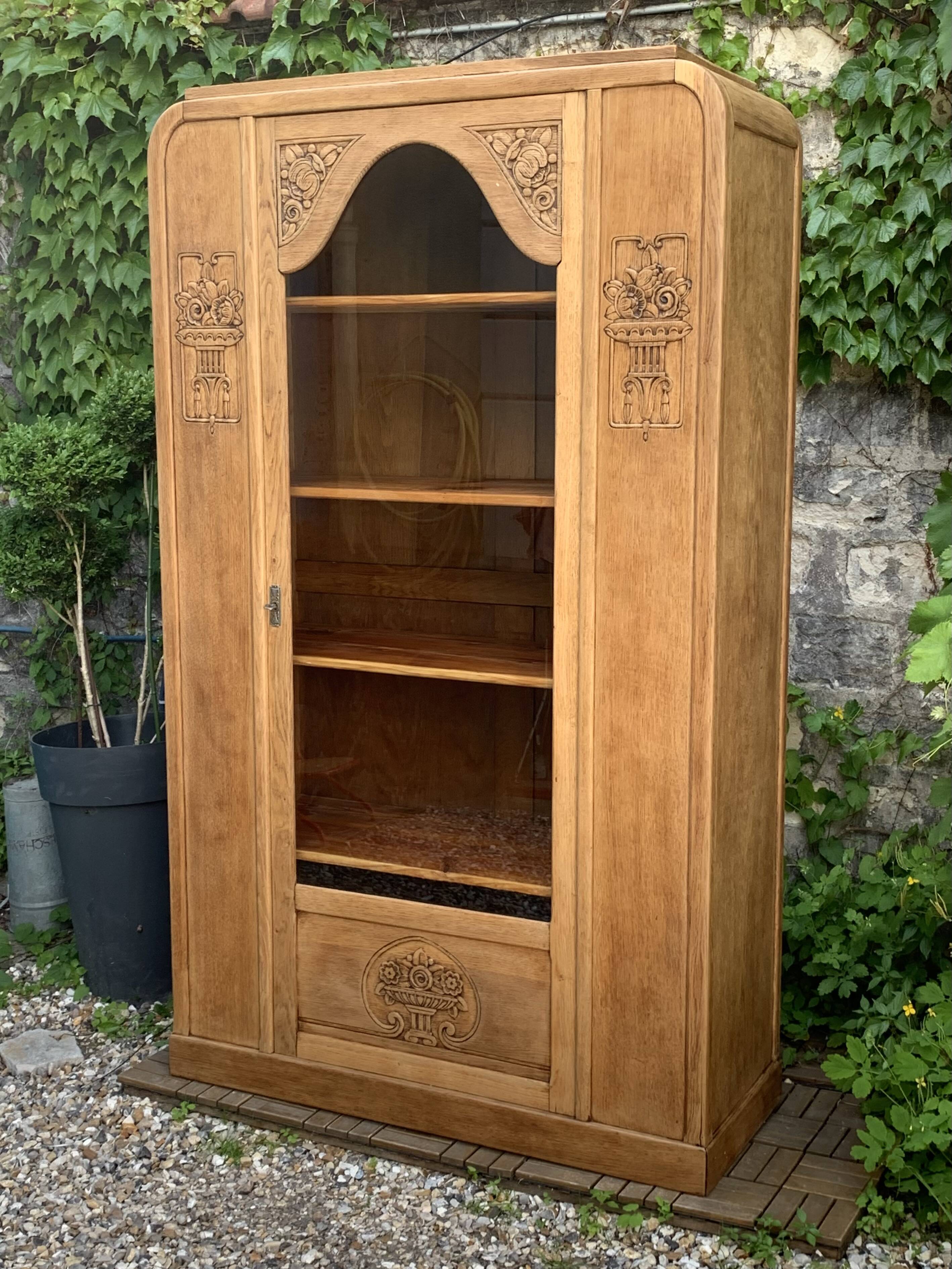 Armoire parisienne vitrée art déco bois brut 1930