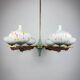 Mid-century chandelier with teak and Murano glass by Stilnovo, Italy, 1950s.