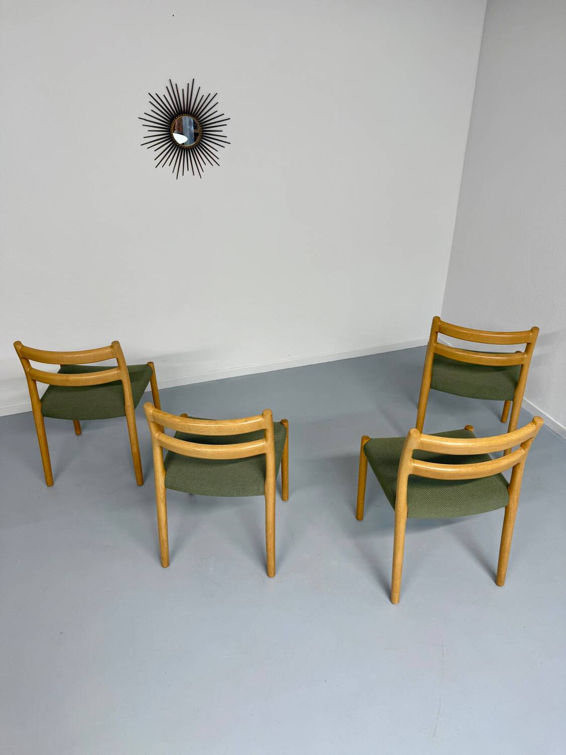 Set of 4 beech chairs designed by Niels Otto Møller, solid vintage beech