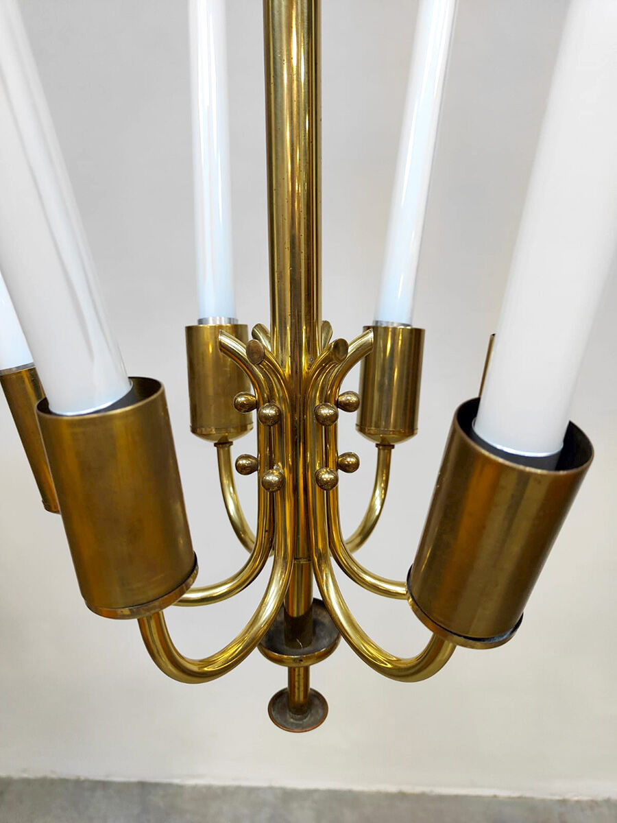 Art Deco brass scones cinema chandelier tubes 1930s