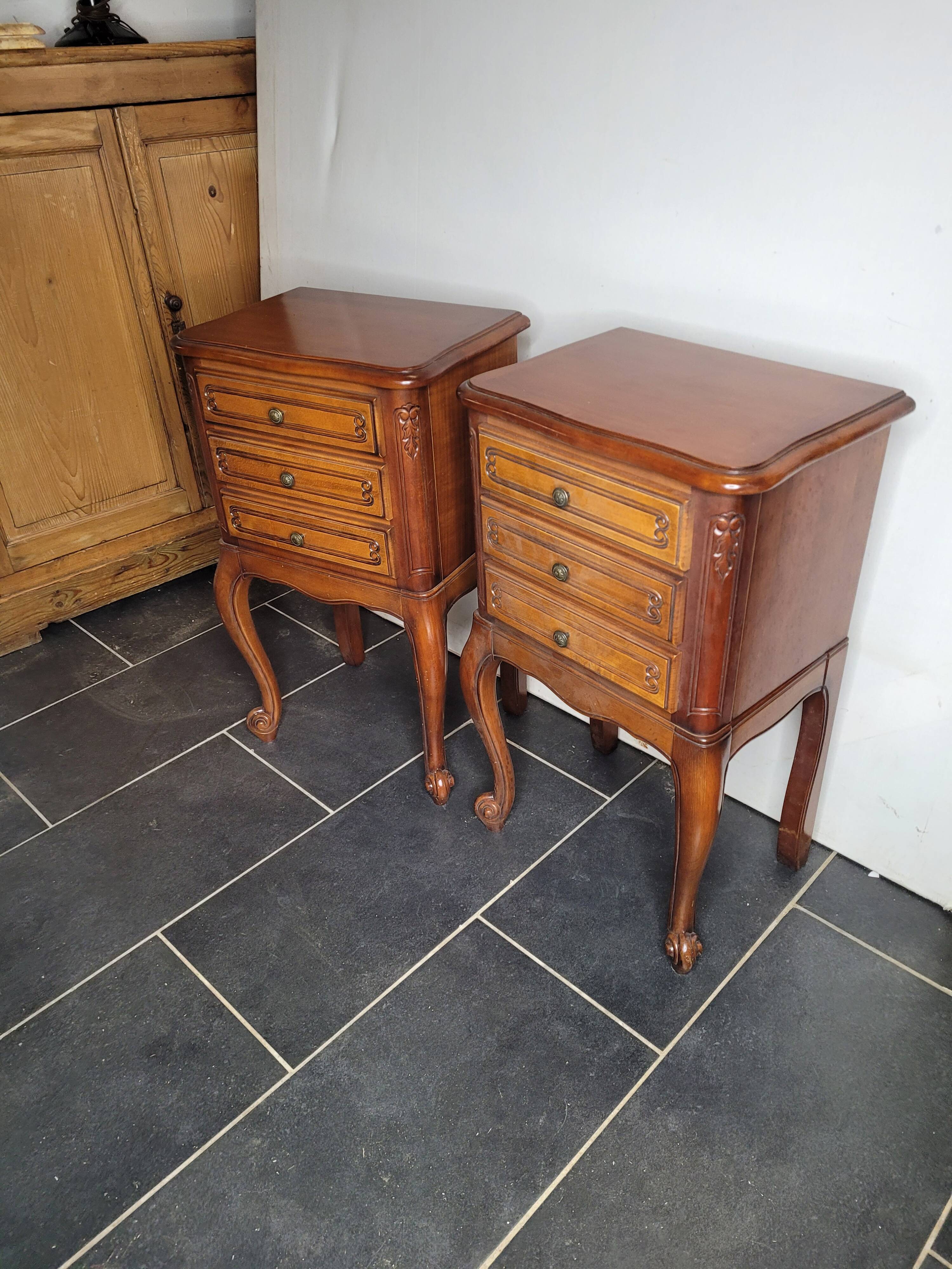 Pair of Louis XV style bedside tables in cherry wood