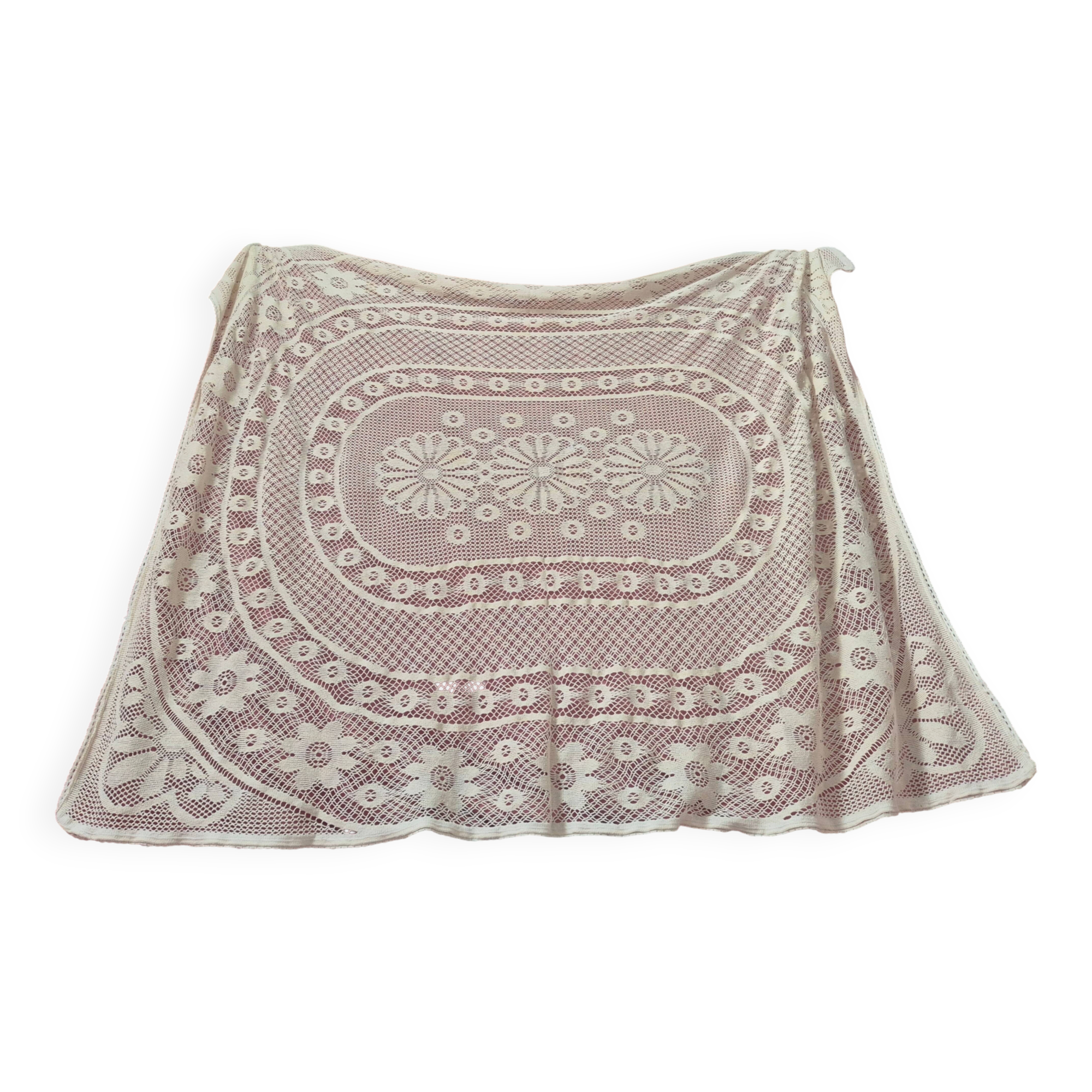 vintage rectangular beige crochet tablecloth