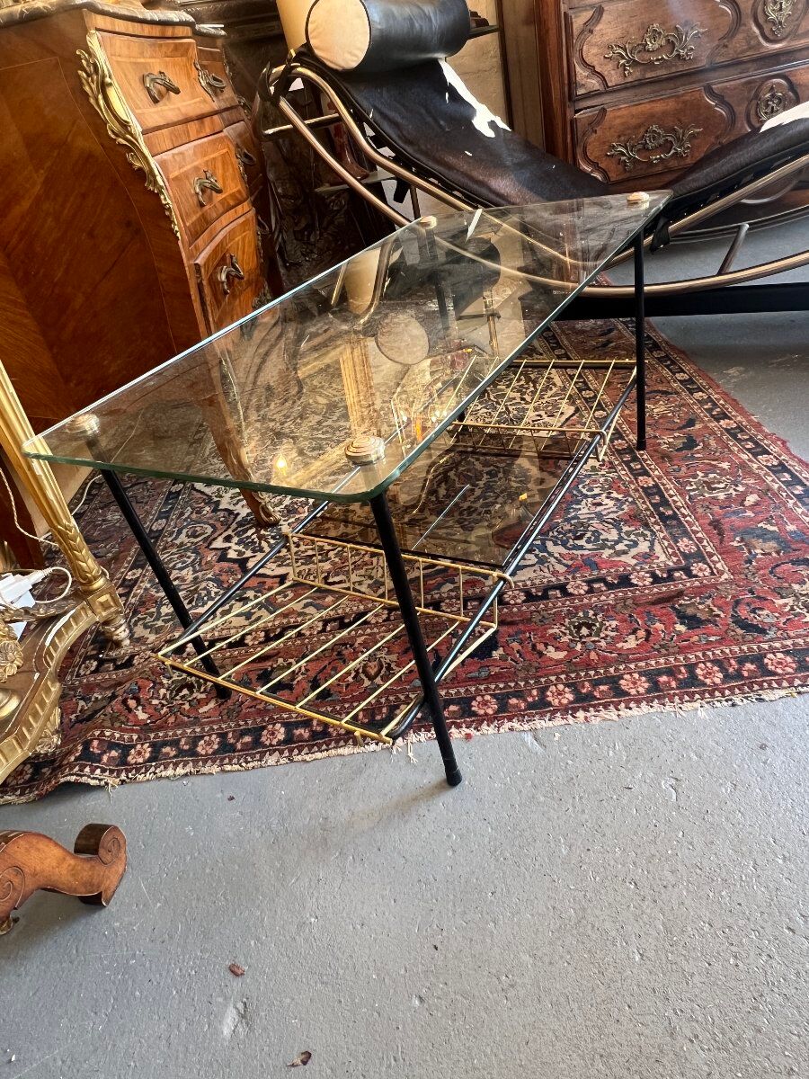 Black Steel Coffee Table with Magazine Rack attributed to Pierre Guariche for Airborne, 1950s