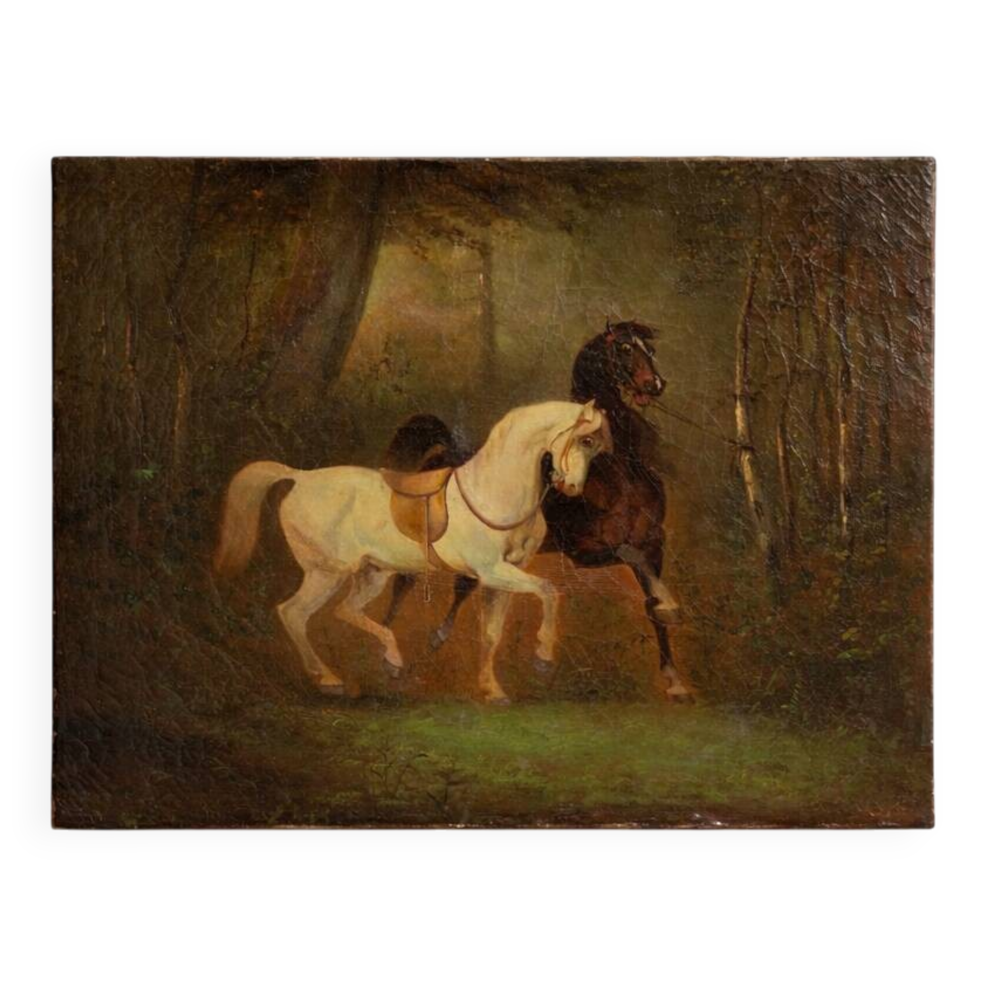 Oil painting from the early 19th century featuring two horses, circa 1820–1840.