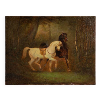 Oil painting from the early 19th century featuring two horses, circa 1820–1840.