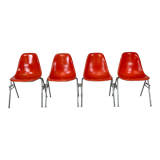 Vintage Eames Herman Miller DSS side chairs in coral orange
