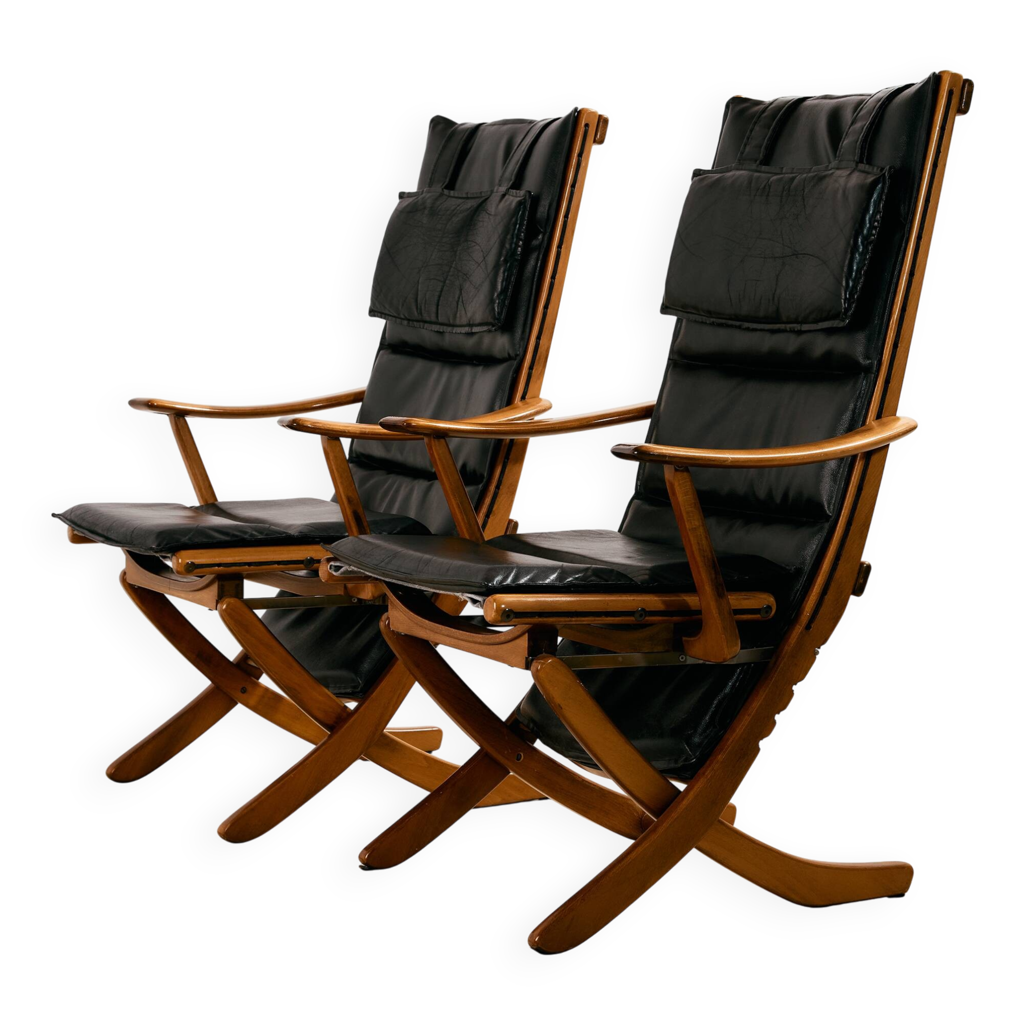 Beech armchair with leather upholstery