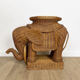 Elephant woven wicker side table 70s