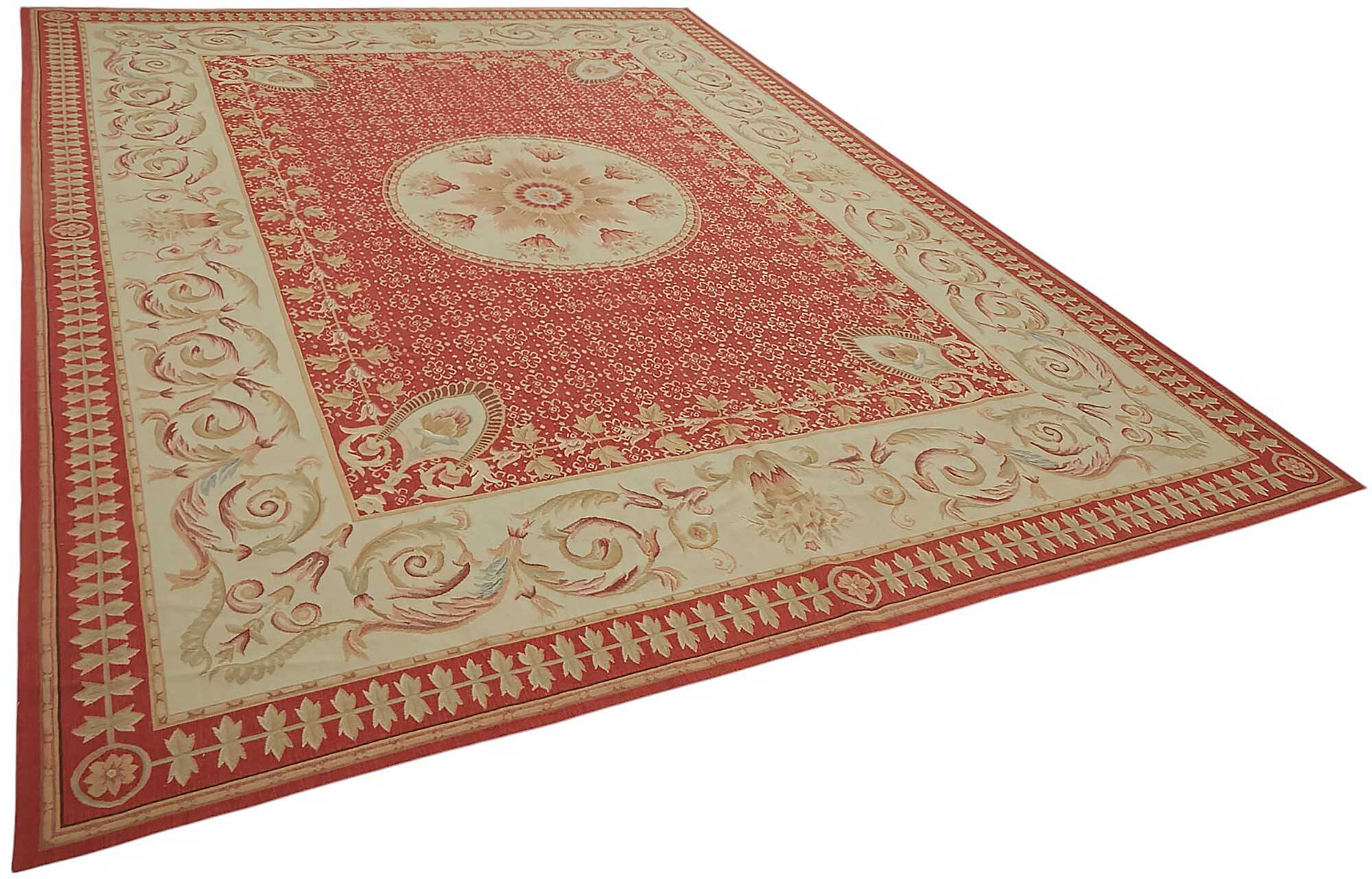 Handmade European Vintage Aubusson Kilim 270 cm x 373 cm