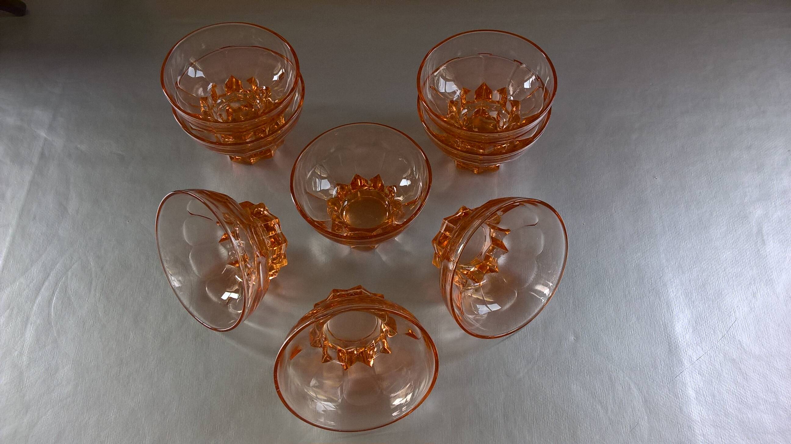 8 vintage pink molded glass bowls from the 40s and 50s