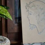 Original old drawing art nouveau portrait of a woman