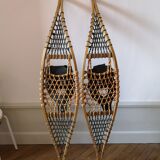Pair of antique wooden snowshoes, vintage, 155 cm