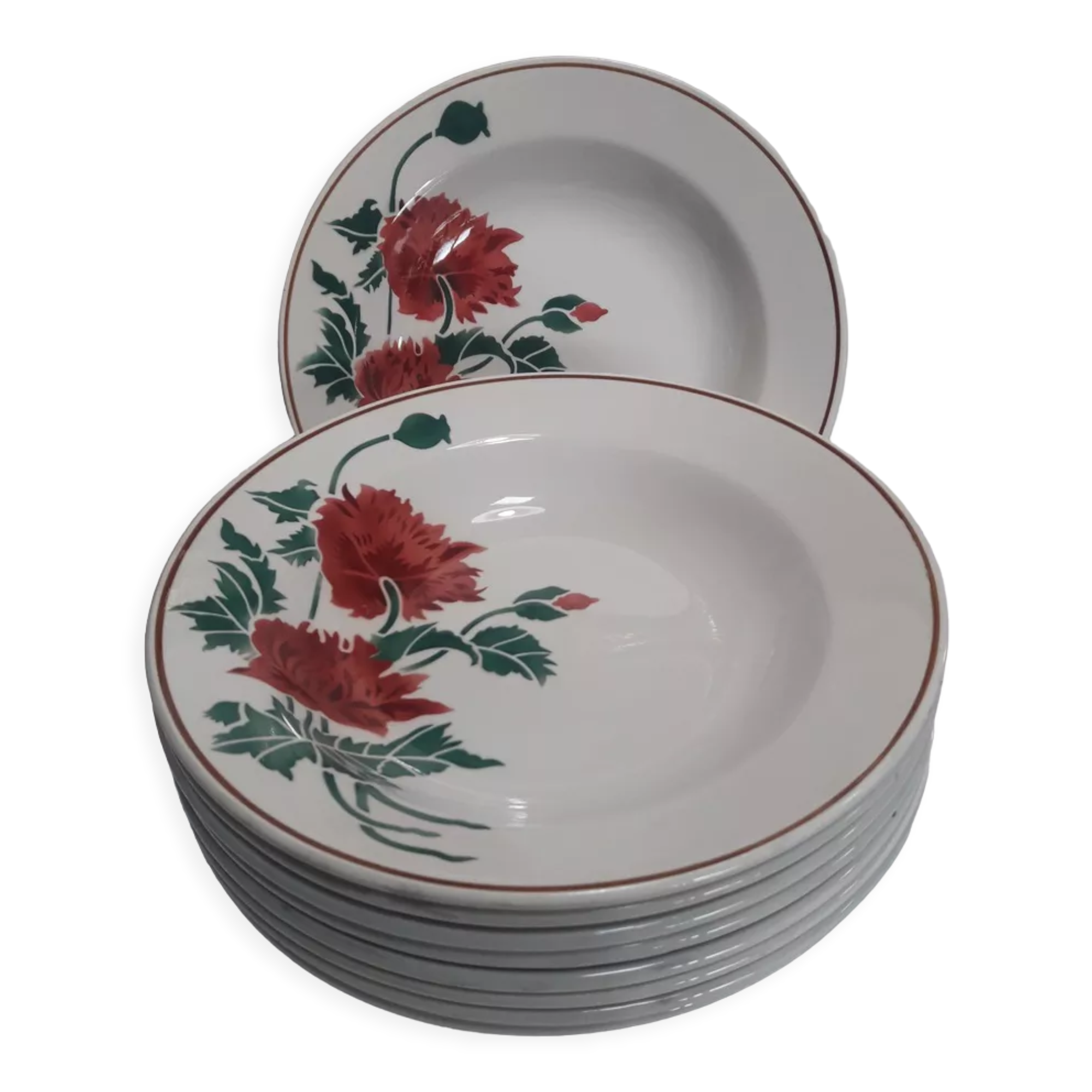 9 hollow plates Luxeuil HBCM flowers and foliage
