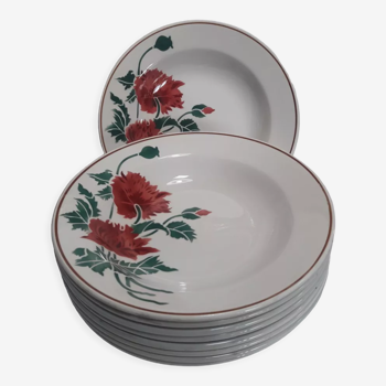 9 assiettes creuses Luxeuil HBCM fleurs et feuillages