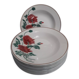 9 assiettes creuses Luxeuil HBCM fleurs et feuillages