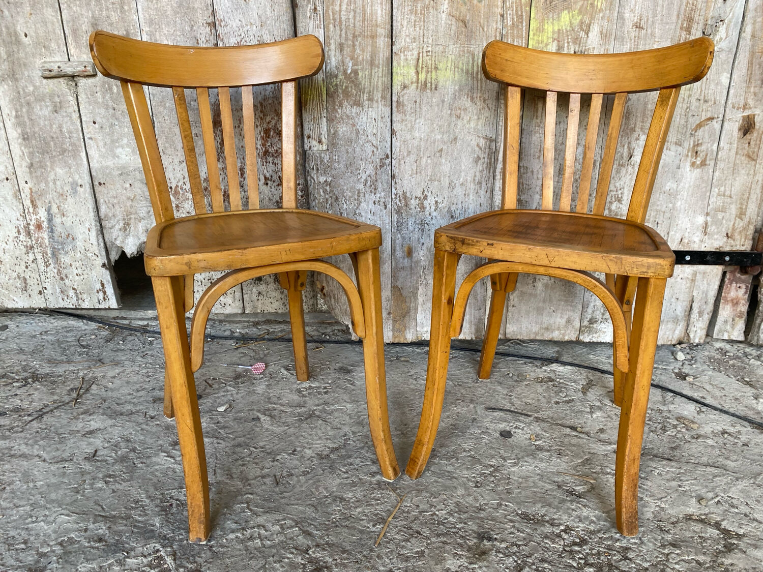 Pair of Vintage Bistro Chairs LUTERMA Light Wood 1960s